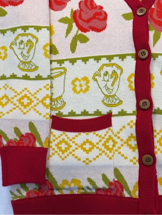 Disney Beauty and Beast Chip Cozy Cardigan Rose Knit Cottagecore - Picture 3 of 7